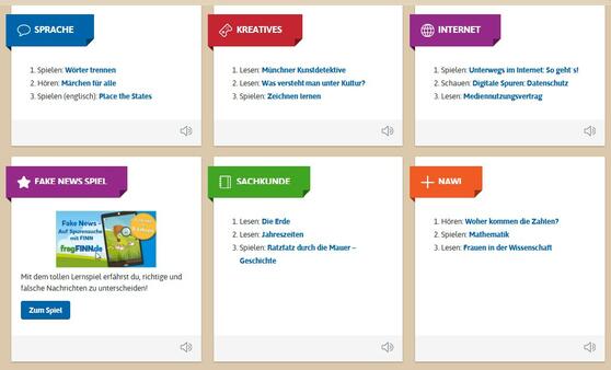 fragFINN mit Suchseite für die Recherche im Schulunterricht